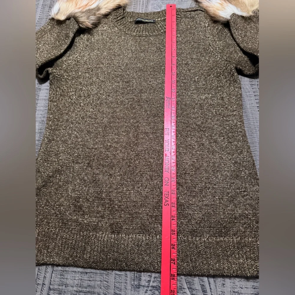 Boston Proper Metallic Brown Sweater with Faux Fur Cuffs - Picture 6 of 9